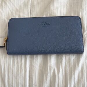 Coach Pebbled Leather Zip Wallet in Slate Blue